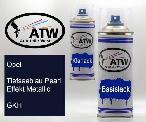 Opel, Tiefseeblau Pearl Effekt Metallic, GKH: 400ml Sprühdose + 400ml Klarlack - Set, von ATW Autoteile West.